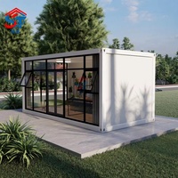Maison préfabriquée pliable, conteneur de 20 pieds, bureau entièrement vitré, véranda, studio, acier isolé, blanc, moderne, sur mesure, OEM, ODM