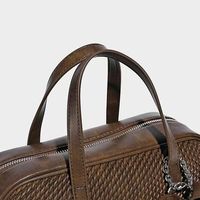 Sac fourre-tout vintage de créateur, sac à main de luxe pour femme en PU imperméable avec fermeture éclair, broderie et chaîne décorative amovible