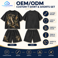 Ensemble streetwear deux pièces personnalisé, style vintage américain, en coton tricoté 100% respirant, 240 g/m², avec short à cordon de serrage, idéal pour l'été