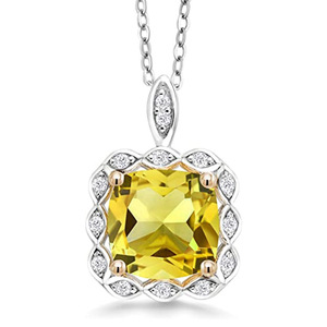 Collana con Pendente in Citrino, Argento 925 Placcato Rodio, Montatura a Griffe, Gioiello Classico da Donna per Uso Quotidiano, Cristallo Giallo - Product Image 1