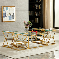 Table basse de style moderne au design moderne pour hôtel, ensemble d'intérieur avec haut en verre ou en marbre blanc, en acier inoxydable