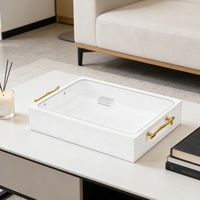 Plateau de service rituel juif en acrylique blanc, avec poignées dorées, épaissi, anti-poussière, pour la maison et le stockage - Vente en gros usine