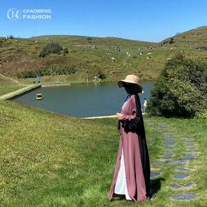 Holiday Outdoor Perfect Outfits Two Colors Patching Open Abaya Islamic Dubai Fashion Cardigan <b>Kaftans</b> 1438# - Product Image 2