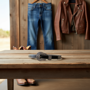 Cinturón de Cuero Genuino con Hebilla Plateada de 110 cm, Estilo Occidental, Cinturón Casual para Mujer - Product Image 3