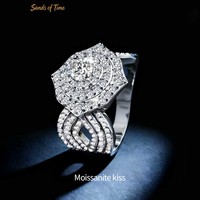 Bague Cocktail de Luxe Multi-Couches Effet Halo en Argent 925 avec Moissanite Brillante Centrale et Pavé Complet sur les Côtés, à Branches Séparées