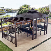 Tente en métal robuste pour l'extérieur, gazebo en métal personnalisé, double toit, imperméable, couleur au choix avec table et chaises en bois plastique