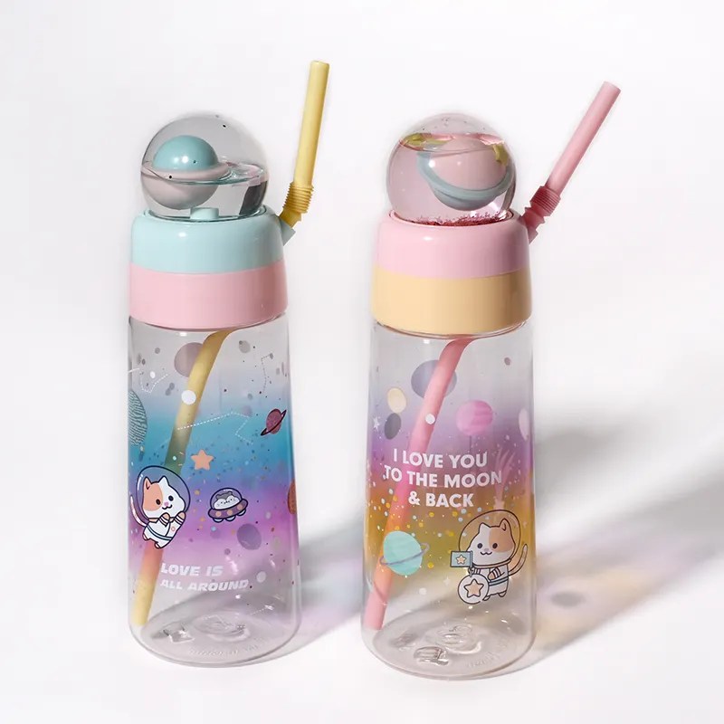 Детские бутылки для воды Girlwill с космической тематикой, пластиковые стаканы, чашки с соломинкой, креативные кружки для воды, поло, изолированные кружки для напитков с логотипом на заказ
