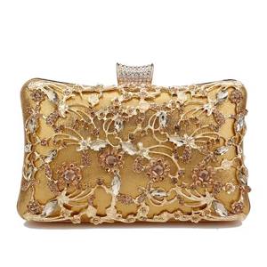 New Arrival Women Day Clutch Hollow Out Style Diamonds Party Evening Bags Pink Mixed Color <strong>Wedding</strong> Bridal Handbags With Chain - Product Image 2