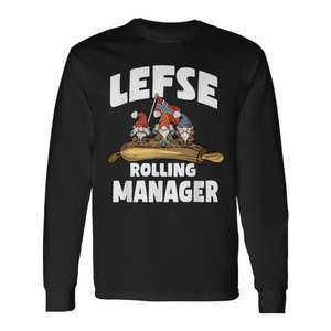Lefse Rolling Manager T-shirt à manches longues et col rond pour adulte, à thème alimentaire scandinave, humoristique, pour les amateurs de pain plat norvégien - Product Image 1