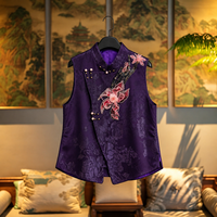 Nouveau Gilet en Soie Satinée Xiangyunsha Chinoise Brodé à la Main à la Française pour Femme, Sans Manches, Style Rétro