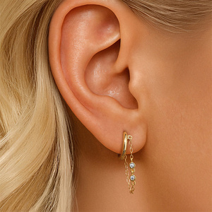 Boucles d'oreilles élégantes en argent S925 plaqué or, design classique avec pampilles en CZ, créoles et manchettes pour femme, bijoux de mode - Product Image 2