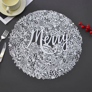 Cross Border New PVC Hollow Merry Hot Gold Dinner <b>Mat</b> <b>Plastic</b> Desktop Decoration for Western Style Christmas Party Insulated - Product Image 4