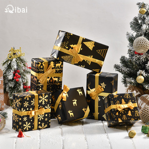 Qibai nouveau papier d'emballage de Noël or chaud vintage or noir wapiti neige <span class=keywords><strong>arbre</strong></span> de Noël cadeau papier d'emballage cadeau - Product Image 2