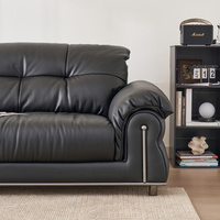 Canapé sectionnel minimaliste en cuir véritable, trois places, rembourré en mousse, avec pieds en métal, pour salon et appartement