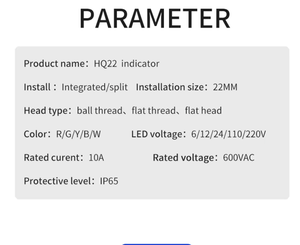 ไฟ LED ติดตั้งบนแผงกันน้ำขนาด 22 มม., ไฟแสดงสถานะสัญญาณ 12V 24V 110V 220V สีแดง น้ำเงิน เขียว ขาว เหลือง - Product Image 5