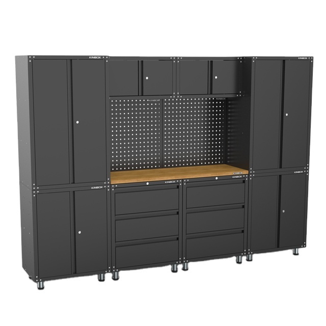Kinbox 11-Piece Heavy Duty Metal Tool Storage Cabinet Set-Garage Workshop Organizer with Pegboard and Lockable Drawers