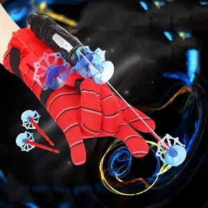Wholesale Kids Bracelet Cosplay Super Hero Mitt Launcher Jet Can Stick Wall Soft Gun Wrist Watch Toy With SpiderMan Mitten