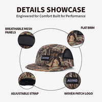 Casquette de sport 5 panneaux non structurée à visière plate, respirante, avec logo tissé personnalisé, motif camouflage arbre, pour activités de plein air et camping