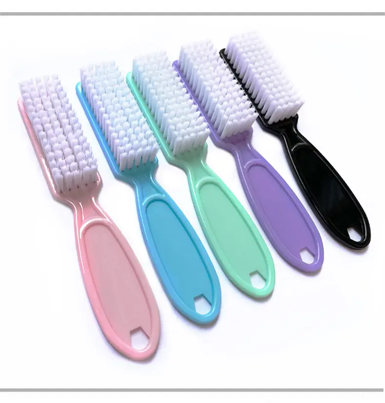 Cepillo de plástico de alta calidad para manicura, brocha de limpieza de polvo, mango largo, personalizado, venta al por mayor