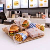 Papier d'emballage sandwich personnalisé avec logo imprimé, résistant à la graisse, biodégradable, écologique, enduit de PE, double face