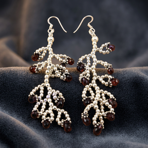 Art Palace Silver Plated Chandelier Earrings Garnet Plant Pattern Vintage Women's Wedding Jewelry - Product Image 1