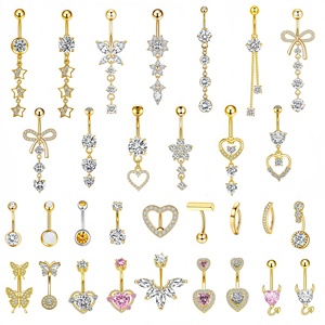 Vàng Thép Không Gỉ Rốn Móng Tay Trái Tim Bướm Mặt Dây Chuyền Nhỏ Ma Quỷ Hoa Zircon Rốn Nhẫn Thủng Đồ Trang Sức Tùy Biến - Product Image 1