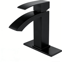 Robinet de lavabo populaire moderne monocommande monotrou à poser en acier inoxydable noir chromé avec cartouche céramique pour salle de bain