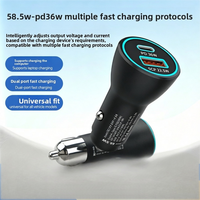 Chargeur de voiture PD 58,5 W rapide, double port USB Type-C, charge rapide QC3.0, adaptateur allume-cigare, moule privé, compact et mini