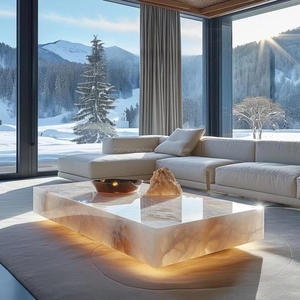 Phổ biến mờ <span class=keywords><strong>Onyx</strong></span> Bàn cà phê phòng khách đồ nội thất trung tâm bảng thiết kế màu hồng xanh <span class=keywords><strong>Onyx</strong></span> Đá Cẩm Thạch Bàn cà phê sang trọng - Product Image 3