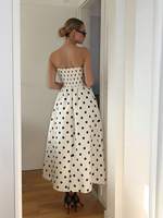 Robe midi blanche à pois sans bretelles, robe rétro taille haute coupe trapèze pour femme, tenue de soirée et de vacances d'été