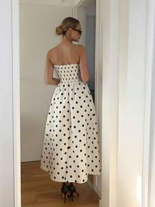 Robe midi blanche à pois sans bretelles, robe <span class=keywords><strong>rétro</strong></span> taille haute coupe trapèze pour femme, tenue de soirée et de vacances d'été - Product Image 2