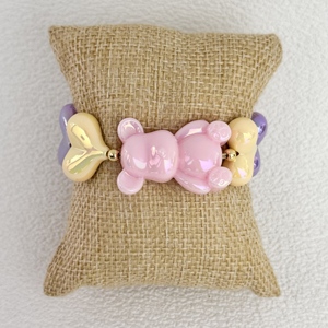 Pulseira de Coração com Charme de Urso de Resina para Mulheres, Ajustável, Macramê, Pulseira Colorida com Contas, Joias da Moda para Uso Diário - Product Image 5