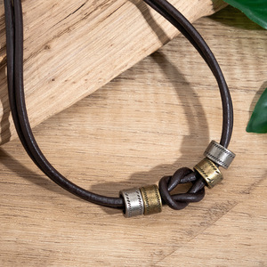 Minimalist ische Leder geknotete <span class=keywords><strong>Ring</strong></span> Halskette für Männer High-End Hip-Hop-Stil Trendy Perlen Schlüsselbein Kette Zubehör - Product Image 3