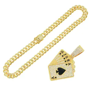 Chain Men Women Hip Hop With Crystal Cuban Chain HipHop Iced Out Bling Necklaces Playing Card Pendant Necklace