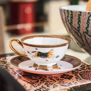 Wholesale Blue/Red European Classic Luxury Bone China Ceramic <b>Tea</b> & Coffee Cup <b>Set</b> with Horse Design 250ml Capacity Food Grade - Product Image 3