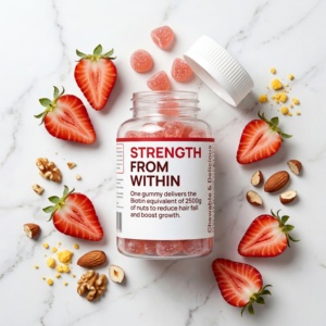 Gomitas con Sabor a <span class=keywords><strong>Fresa</strong></span> para Mejorar la Piel Seca, Nutrir los Folículos y Fortalecer las Raíces del Cabello con Biotina para el Crecimiento del Cabello - Product Image 2