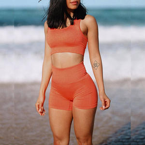 Conjunto de pantalones cortos de yoga sin costuras de 2 piezas de alta calidad para mujer Patrón transpirable y sólido - Product Image 2