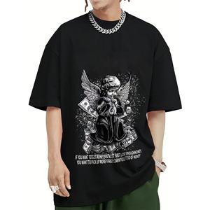 เสื้อยืดพิมพ์ลายผู้ชายคุณภาพสูง ผ้าฝ้ายถักเนื้อหนา ทรงโอเวอร์ไซส์ ไหล่ตก ระบายอากาศได้ดี ขายส่ง - Product Image 1