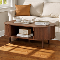Table basse ovale avec porte tambour, style moderne du milieu du siècle, table de rangement cannelée en noyer, dimensions 1080 x 580 x 400 mm