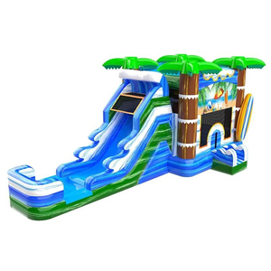 Combo de Tobogán Acuático y Castillo Inflable con Diseño de Palmeras, PVC Resistente al Agua para Niños, Diversión de Verano en la Playa o Jardín, Paredes de Malla Seguras - Product Image 1