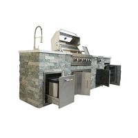 Îlot de barbecue en acier inoxydable en gros, cuisine extérieure avec évier et revêtement en pierre