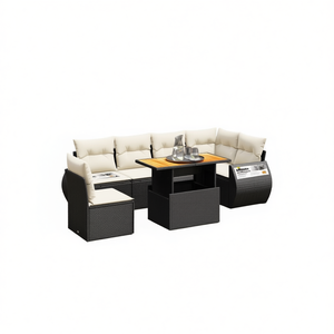 Ensemble de canapés de jardin noir et crème avec structure en rotin PE, coussins en mousse haute densité, mobilier d'extérieur au design contemporain - Product Image 1