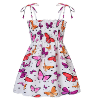 Robe Camisole Smocked à Imprimé Floral Respirant pour Fillettes, Coupe Décontractée Trapèze Longueur Genou, Idéale pour les Tenues de Vacances Estivales