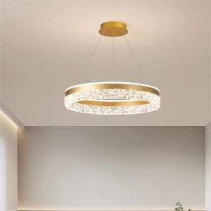 Candelabro circular colgante de lujo, anillo de oro Led, luz colgante de cristal para sala de estar - Product Image 2