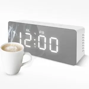 Horloge numérique Home Deco avec miroir à LED de température Horloge de table de bureau avec mécanisme d'horloge