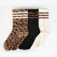 Chaussettes ras du cou pour jeunes, imprimé jacquard léopard rayé, multicolores, en mélange de coton respirant et antibactérien, pour le sport et le quotidien, vente en gros