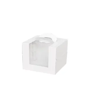 Glossy Kraft Cake Boxes with Window Gable Cupcake Holder Folders Embossed Printing Recycled Materials for Chocolate Storage