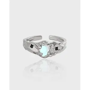 Anillos de piedra lunar de grano Irregular creativos de plata de ley S925 de nuevo diseño de alta calidad para mujeres JLB0034