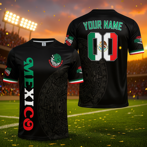 Maglia da Calcio Messicana Nera con Calendario Azteco e Bandiera Tricolore, Nome e Numero Personalizzabili - Product Image 3