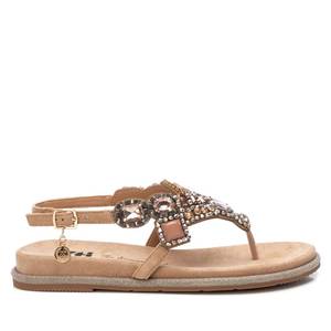 Sandali bassi da donna Xti 144017 beige con decorazioni e cinturino a T, calzature estive - Product Image 1